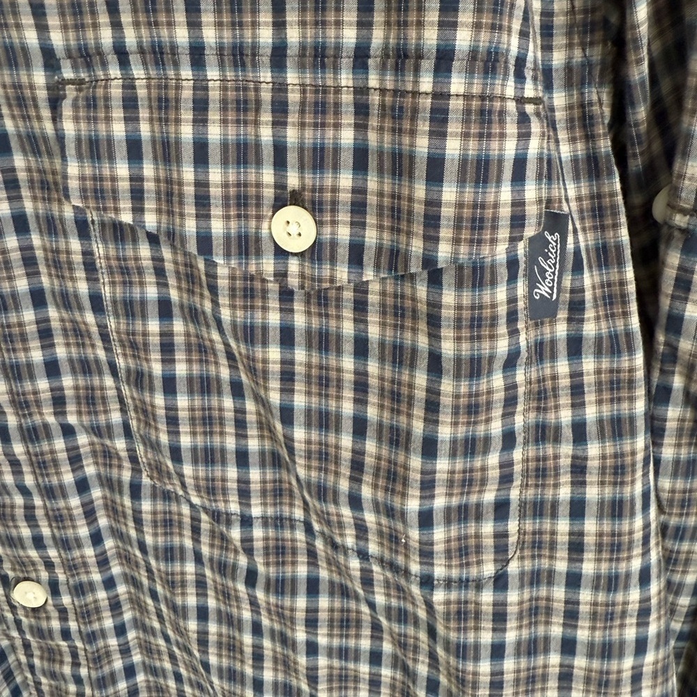 Men’s L Blue Woolrich Tartan Plaid Outdoor, Casual, Long Sleeve Button Up Shirt - Picture 2 of 6
